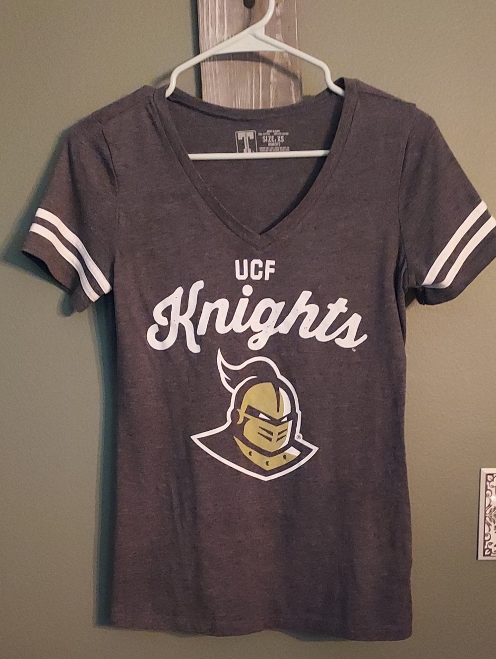 UCF Knights Ladies V-Neck Tee - Gray with White Trim Vintage